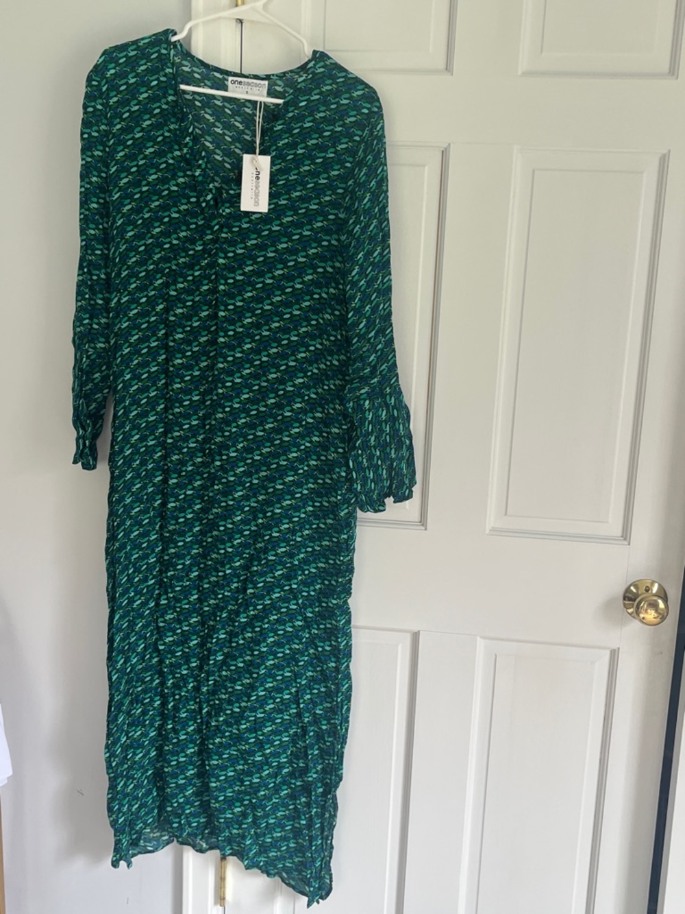 One Season Australia Monterey Genie Peacock Green Patterned  Maxi Dress